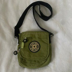 Vintage 90's Kipling Small Green Crossbody Flap Bag Purse Lime Chartreuse